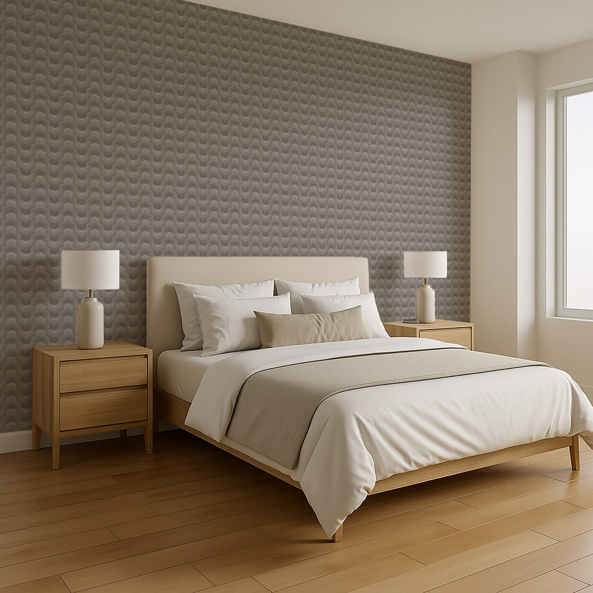 Embroidered Polygonal Dream Wallpaper - Silver room view