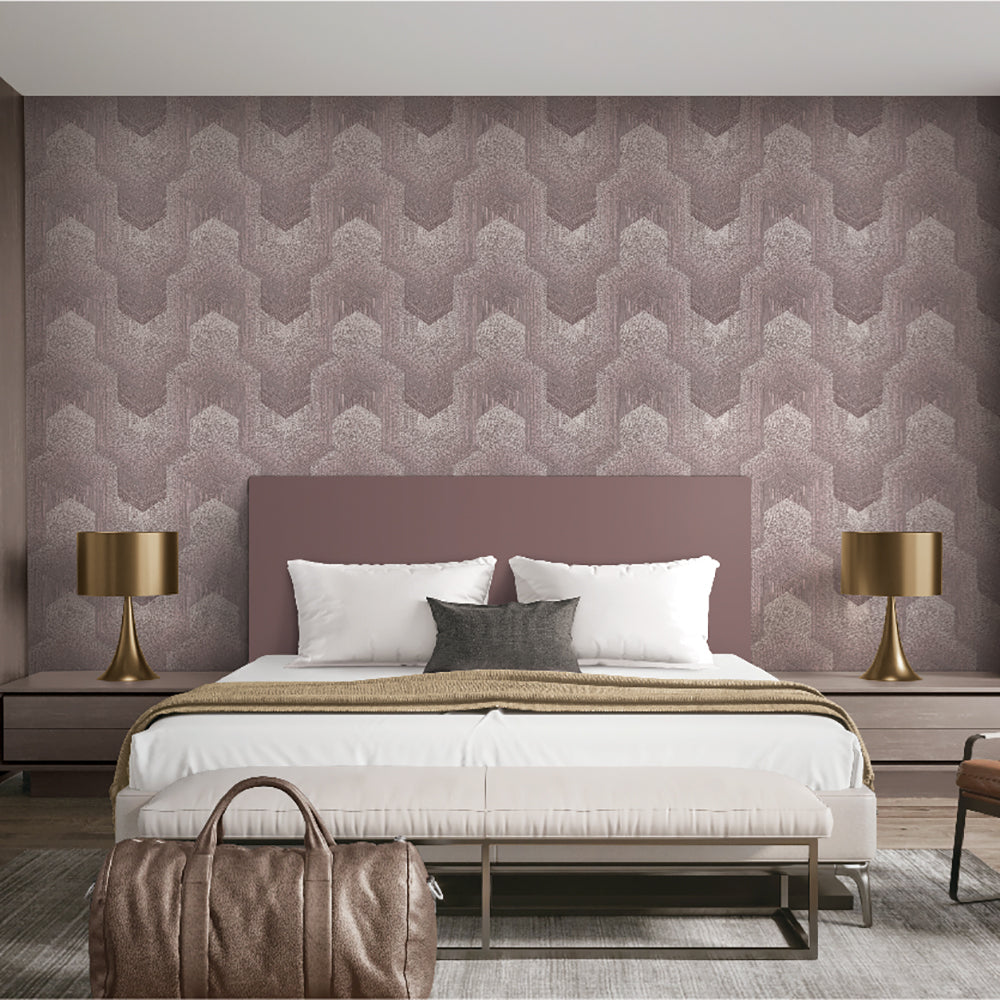 Embroidered Polygonal Dream Wallpaper - Taupe room view
