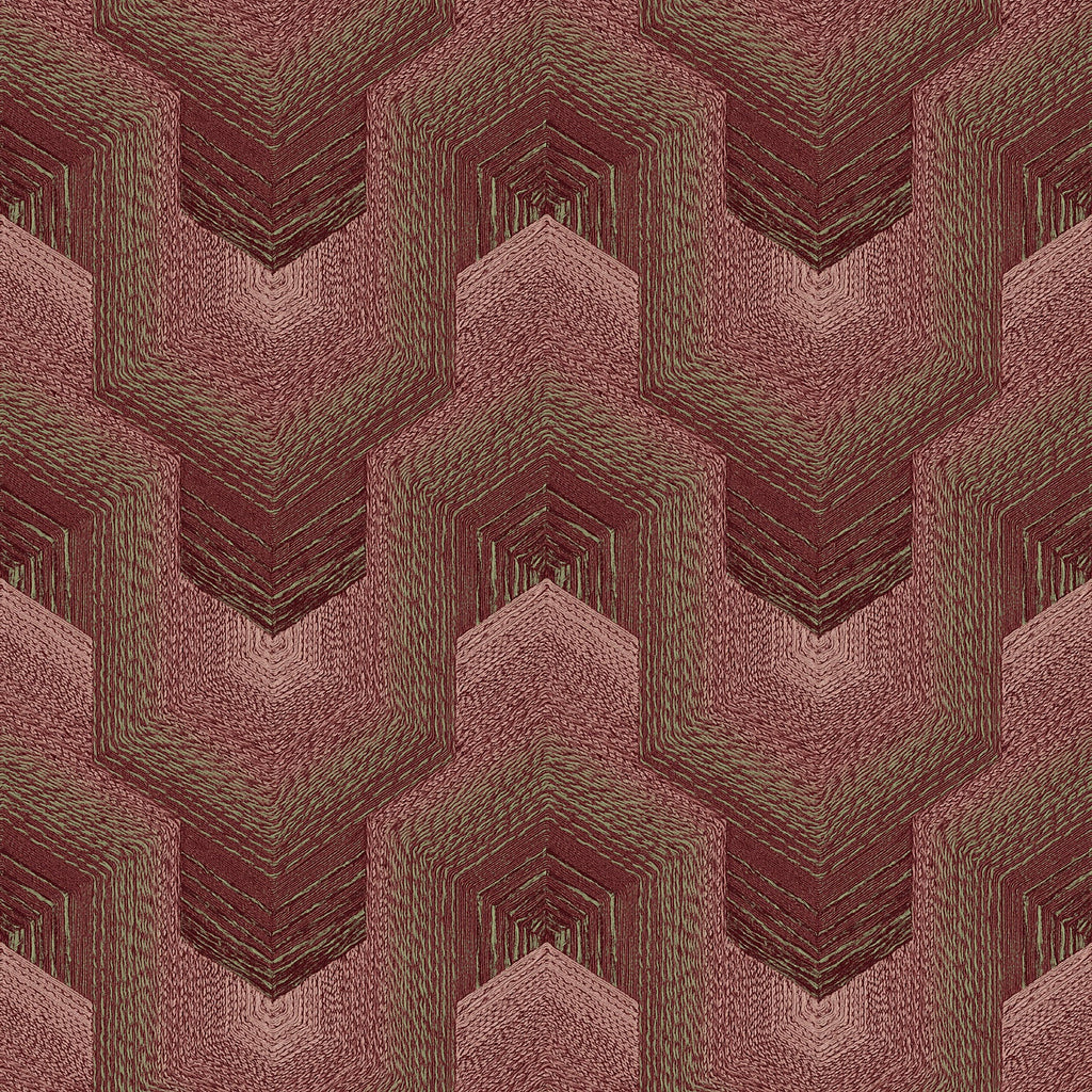 Embroidered Polygonal Dream Wallpaper - Red pattern