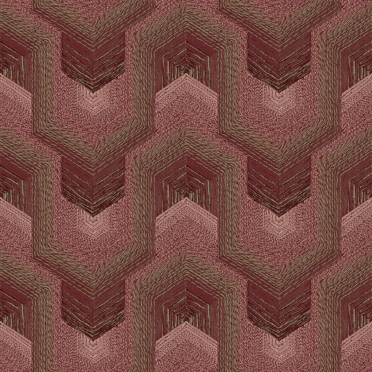 Embroidered Polygonal Dream Wallpaper - Red pattern
