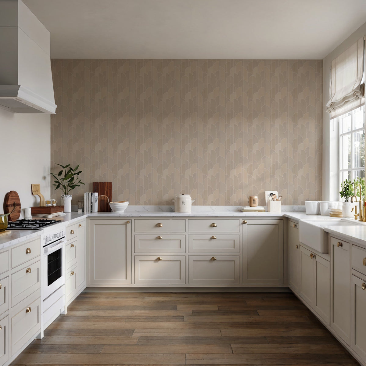 Stitched Arches Wallpaper - Beige room view