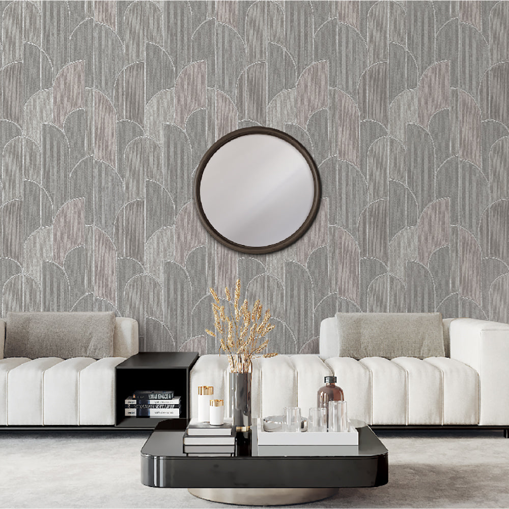 Stitched Arches Wallpaper - Taupe room view