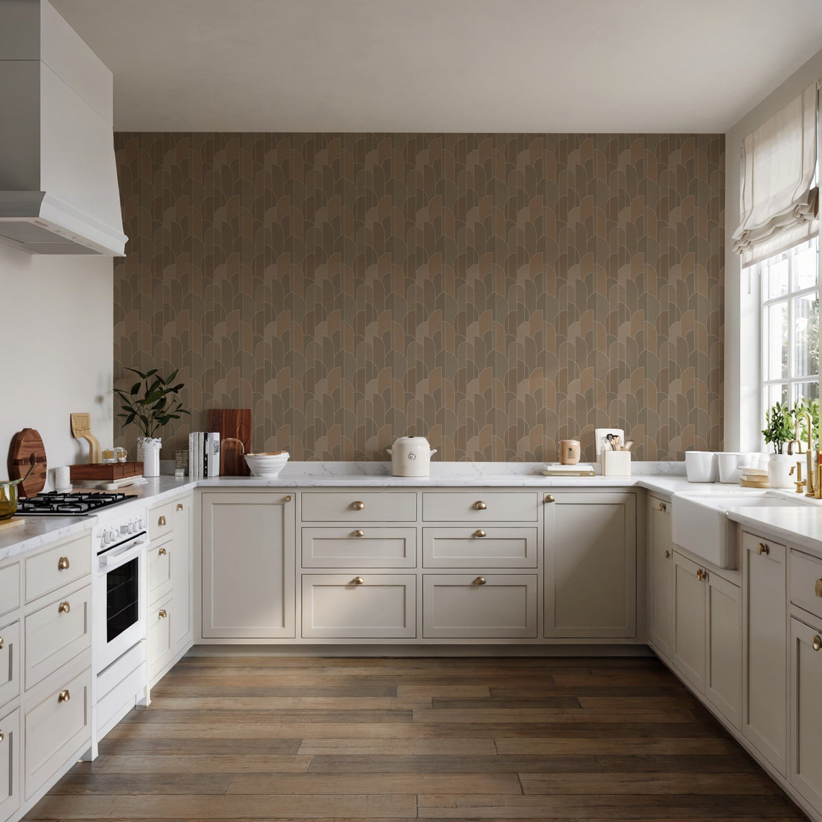 Stitched Arches Wallpaper - Brown room view