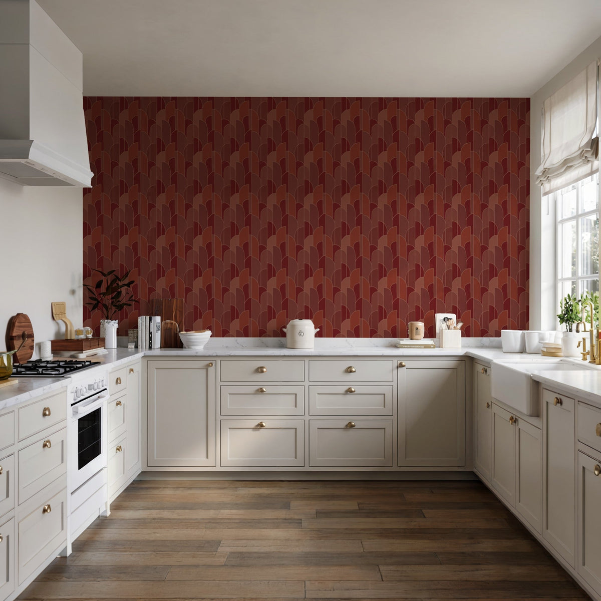 Stitched Arches Wallpaper - Orange room view