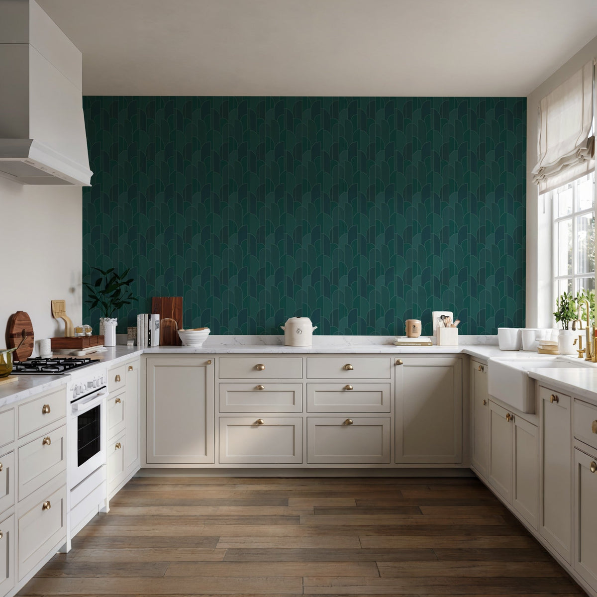 Stitched Arches Wallpaper - Green room view
