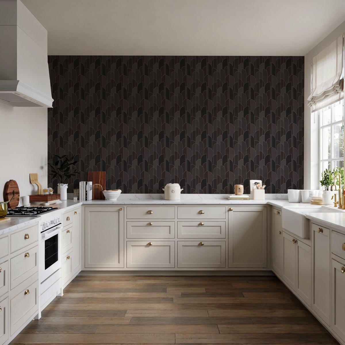 Stitched Arches Wallpaper - Black room view