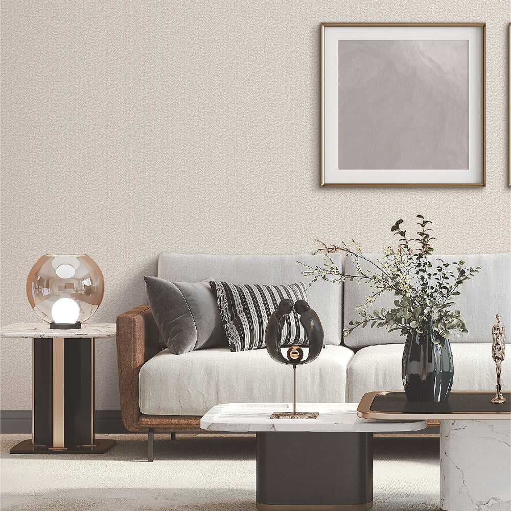 Textured Weave Plain Wallpaper - Beige room view