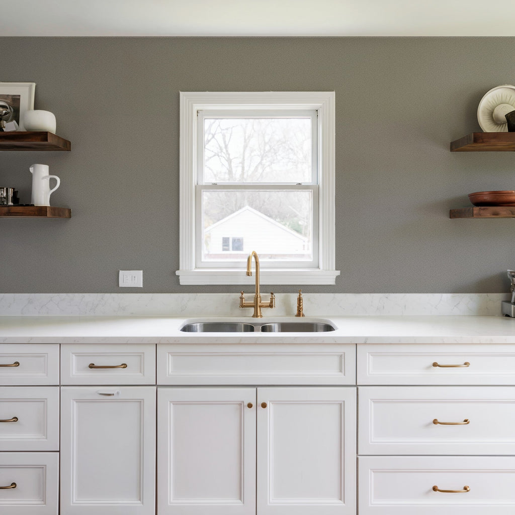 Textured Weave Plain Wallpaper - Gray room view