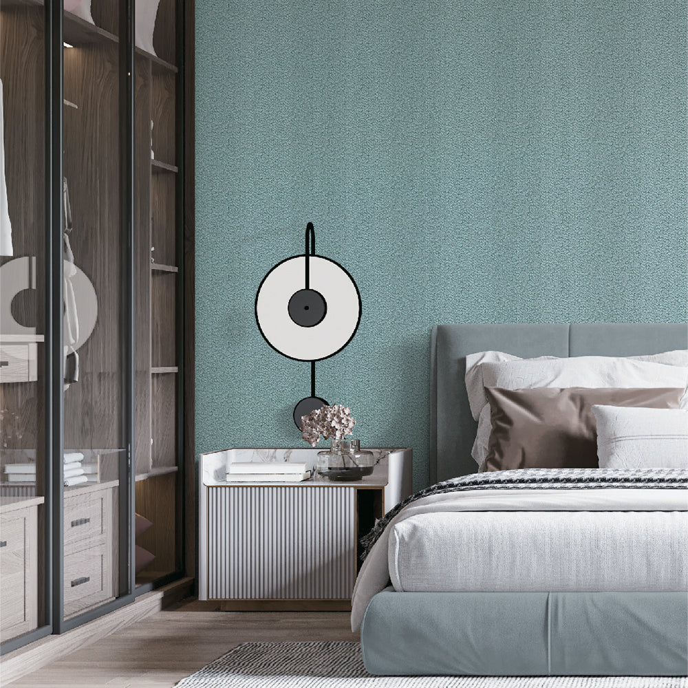 Textured Weave Plain Wallpaper - Blue room view