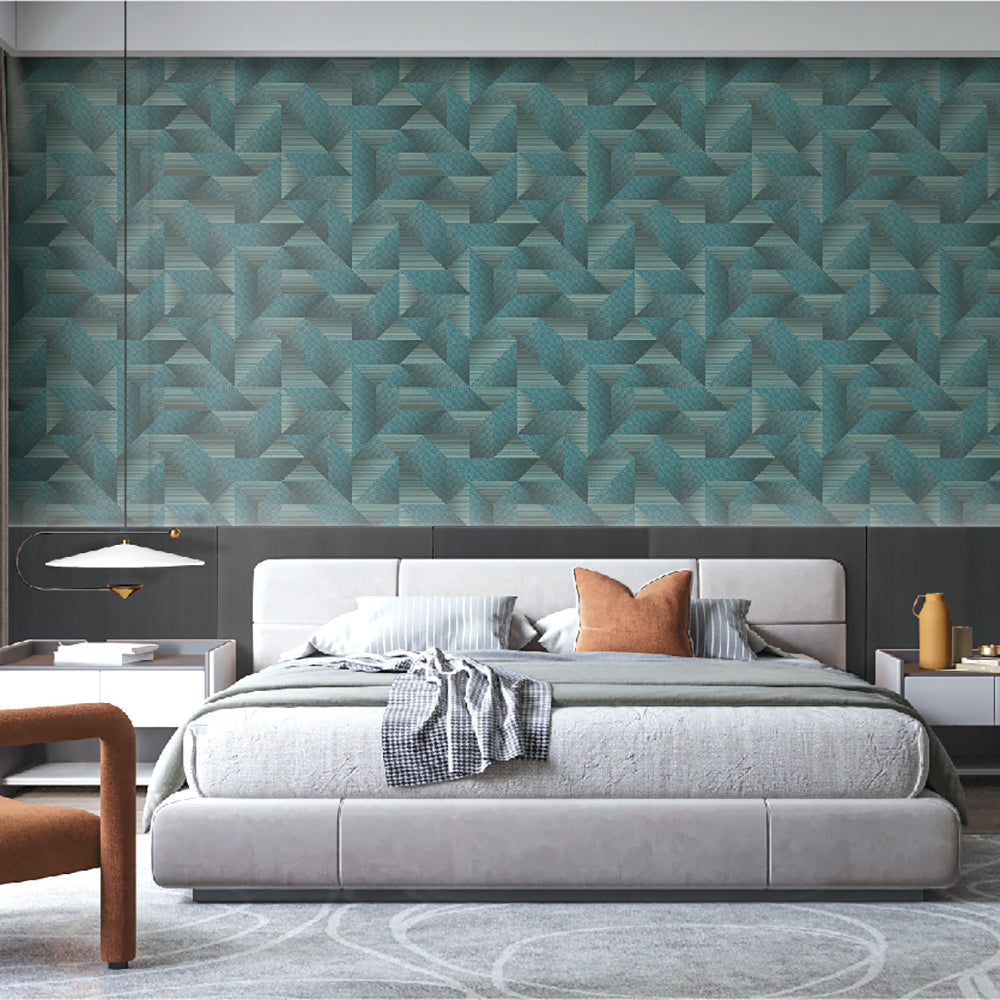Prism Threads Wallpaper - Teal room view