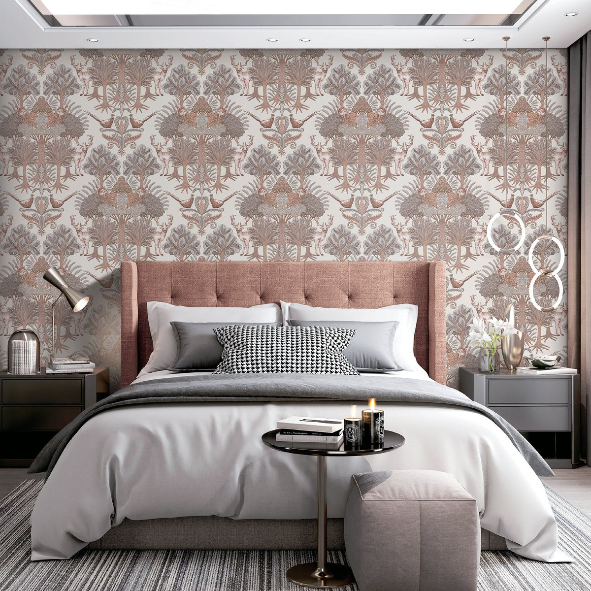 Woodland Tapestry Wallpaper - Beige room view