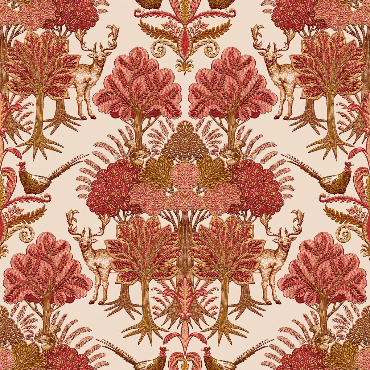 Woodland Tapestry Wallpaper - Red pattern