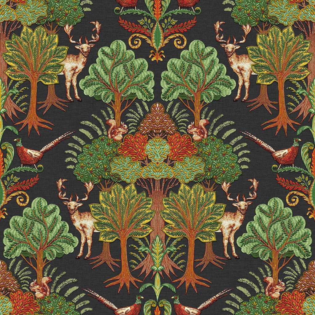 Woodland Tapestry Wallpaper - Black pattern