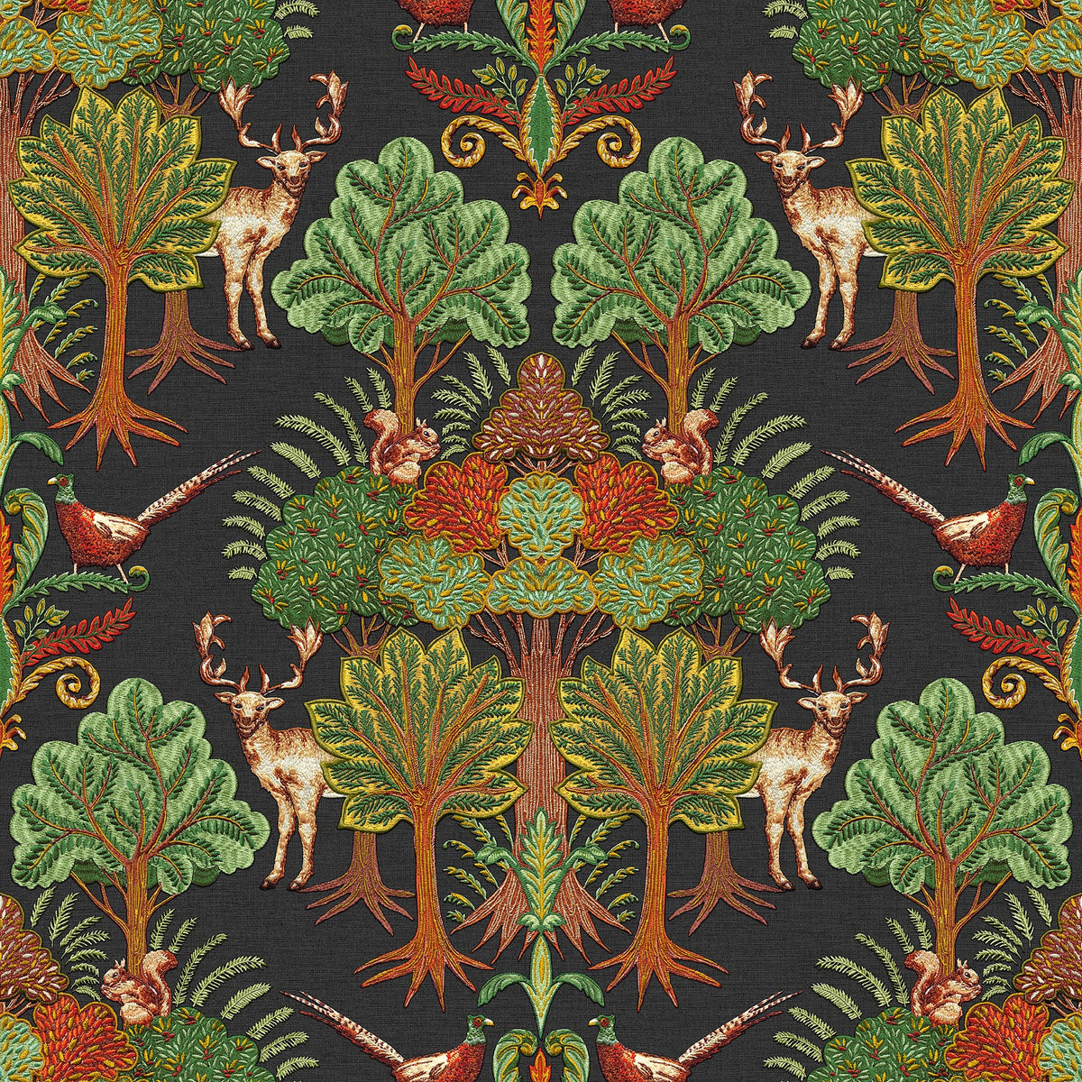 Woodland Tapestry Wallpaper - Black pattern