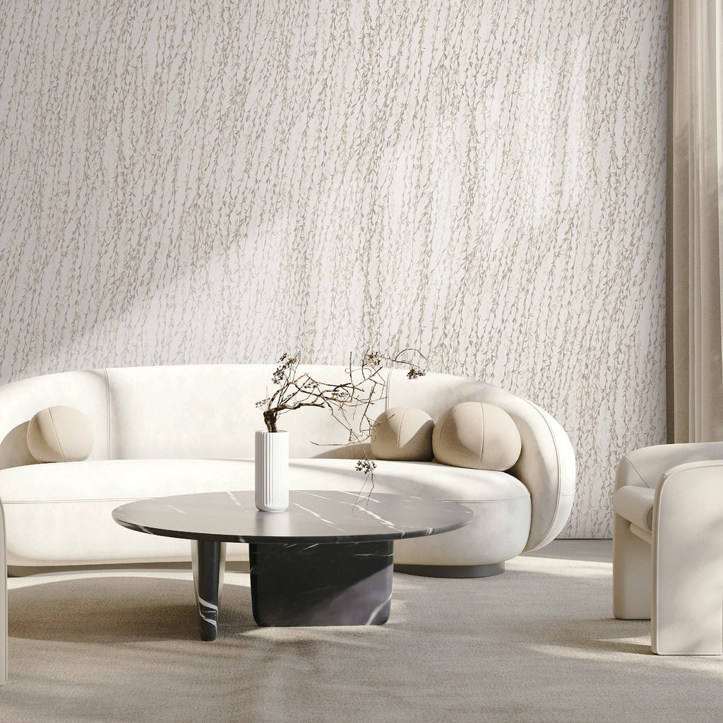 Willow Streamside Wallpaper - Beige room view