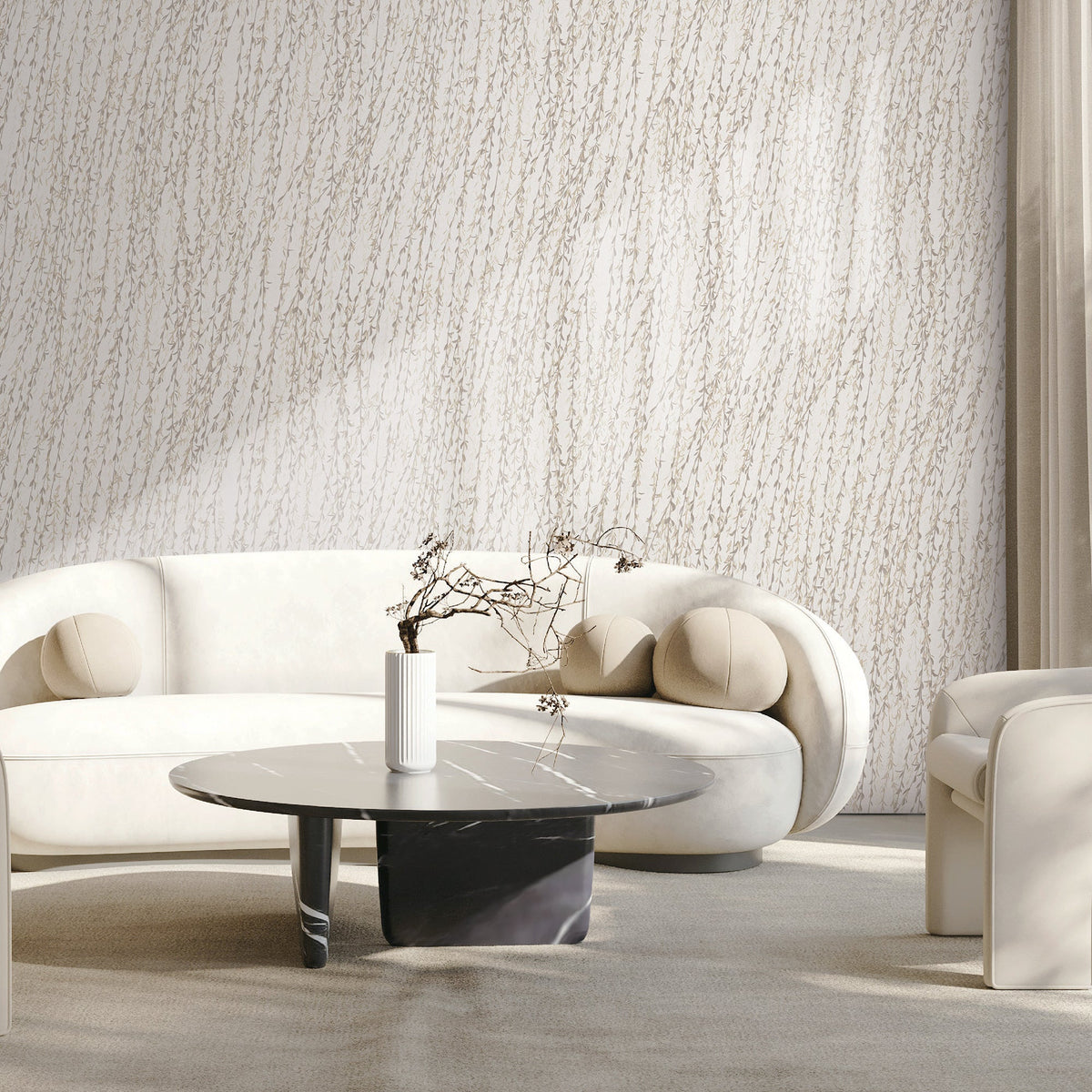 Willow Streamside Wallpaper - Beige room view