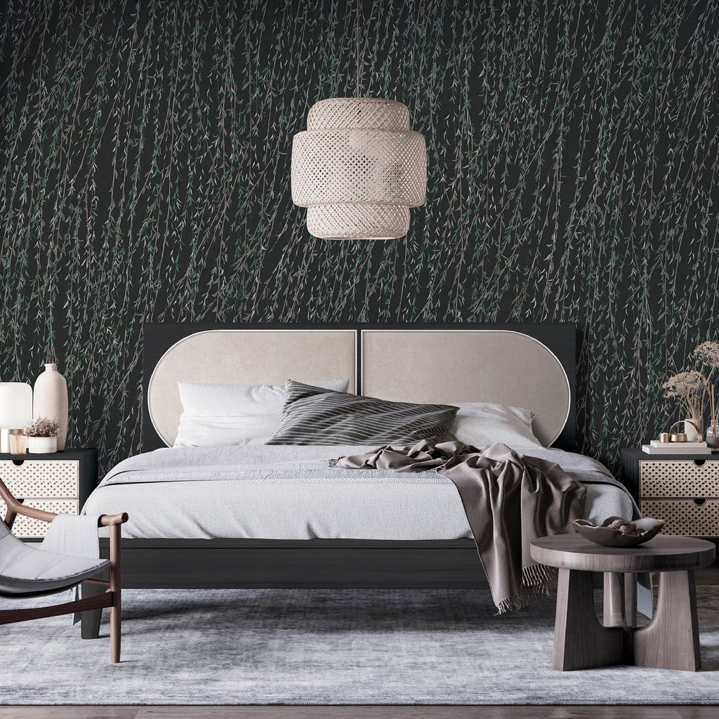 Willow Streamside Wallpaper - Black room view