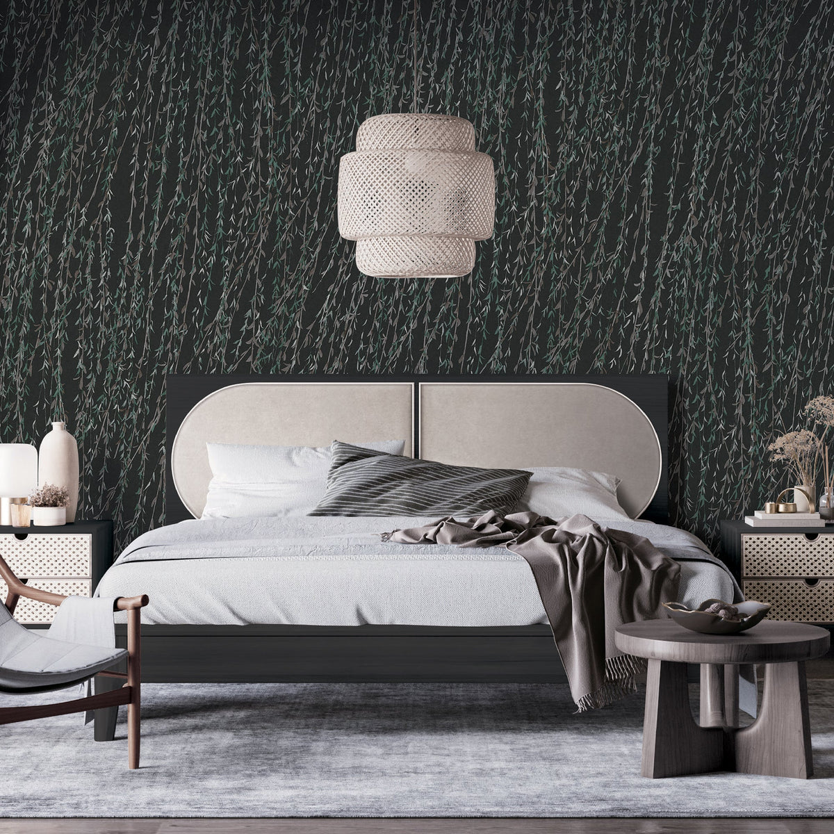 Willow Streamside Wallpaper - Black room view
