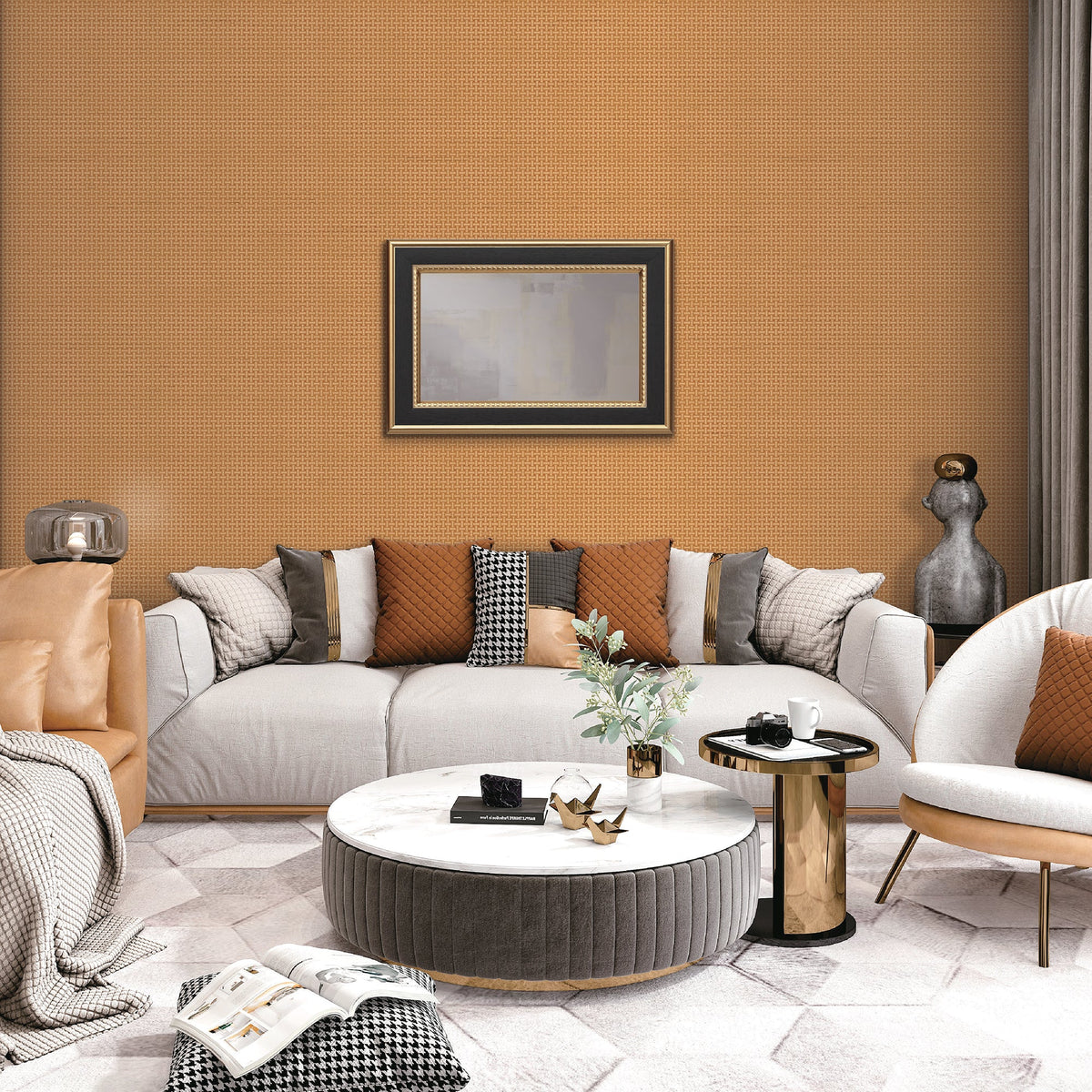 Cane Lattice Wallpaper - Orange room view