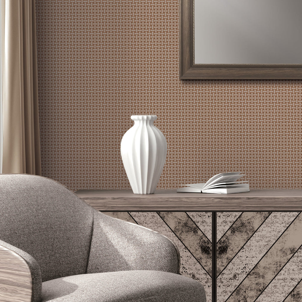 Cane Lattice Wallpaper - Brown room view