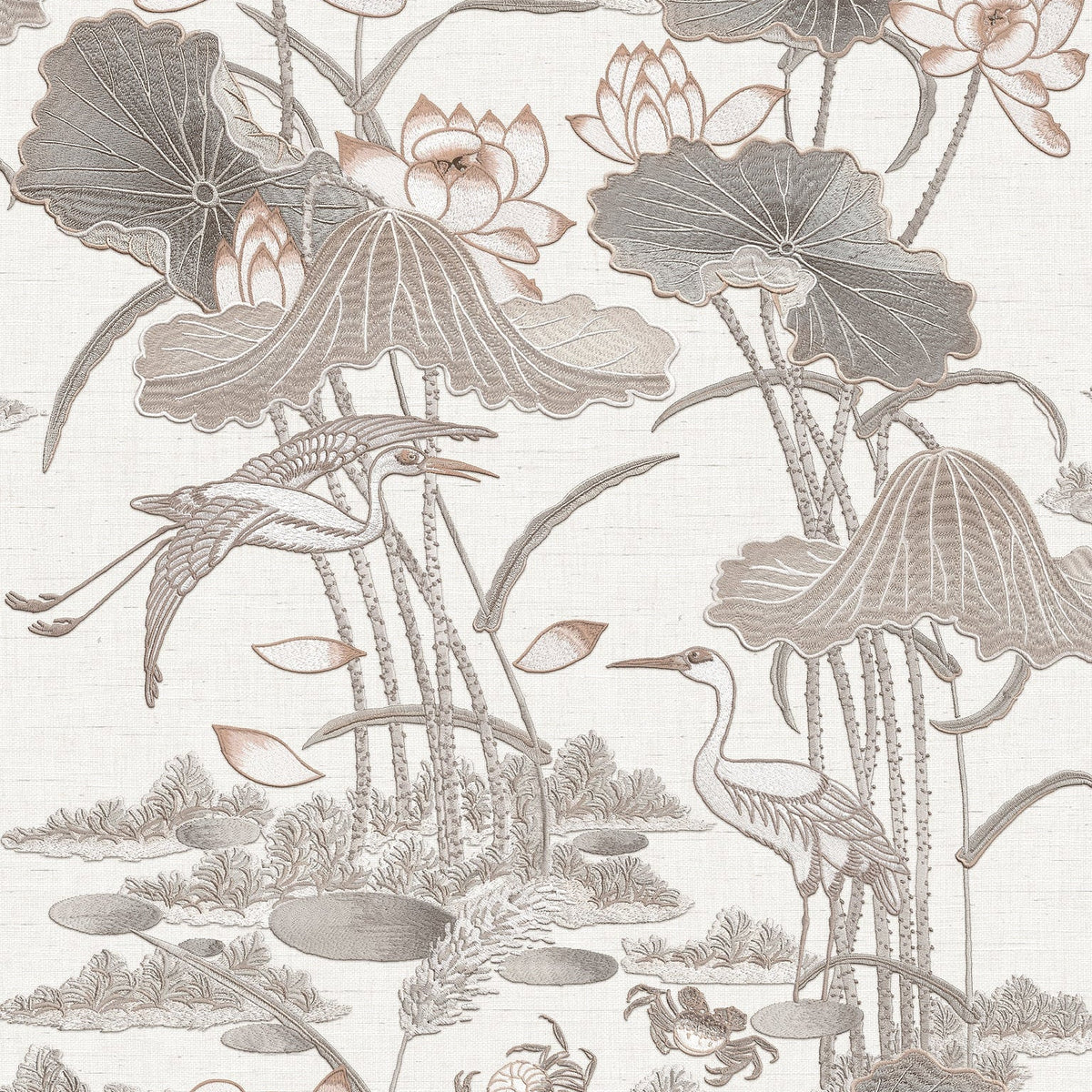 Lotus Pond Tapestry Wallpaper - Gray pattern