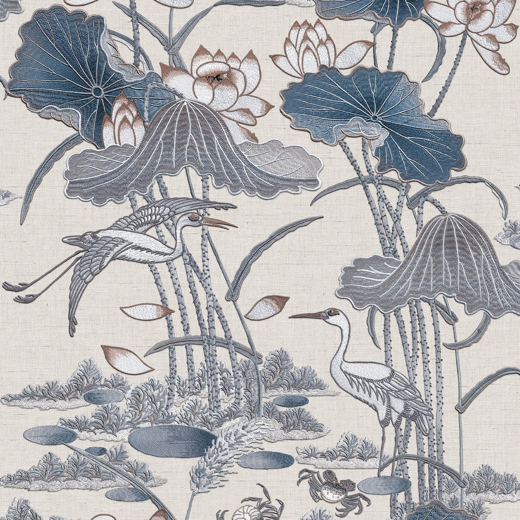 Lotus Pond Tapestry Wallpaper - Blue pattern
