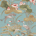 Lotus Pond Tapestry Wallpaper - Teal pattern