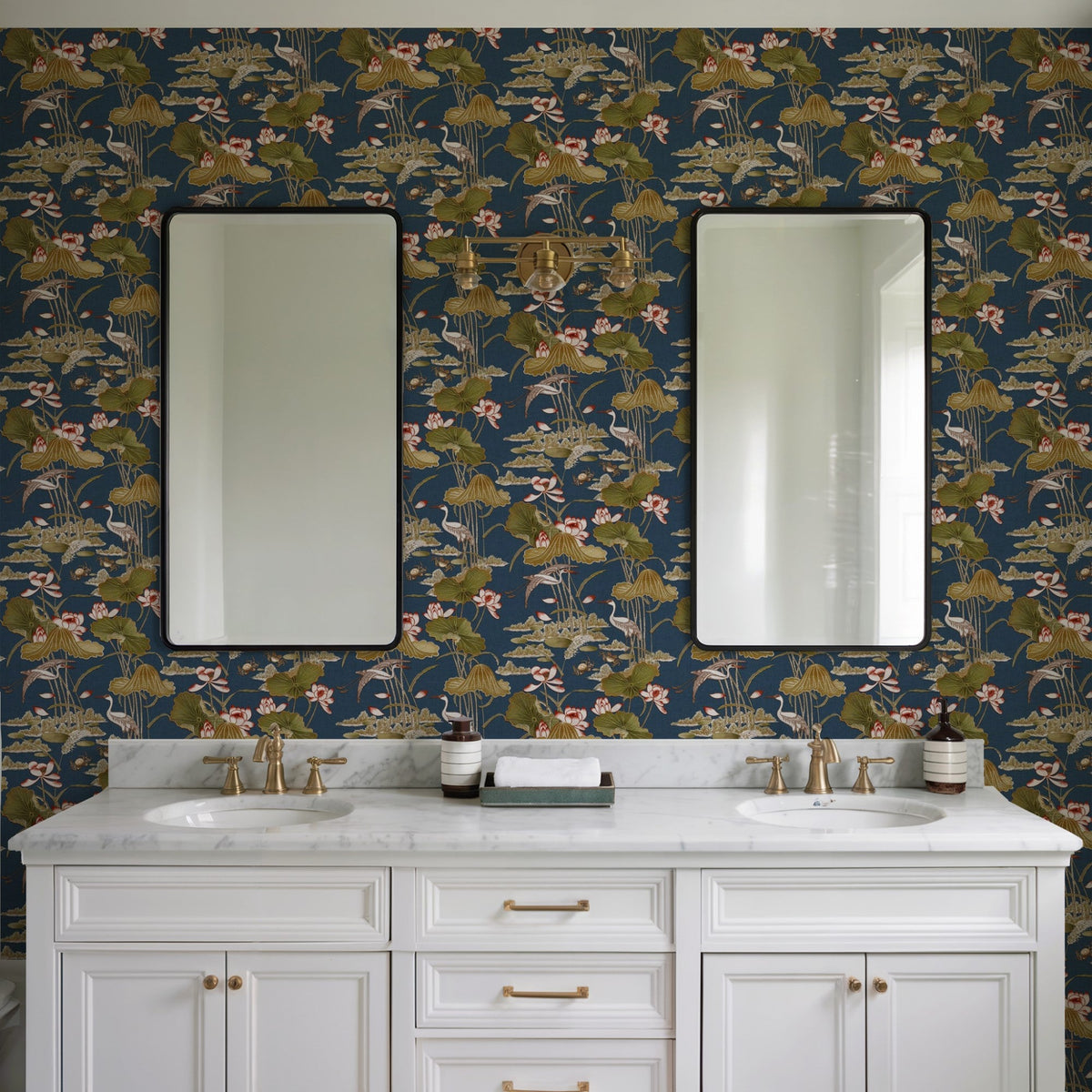 Lotus Pond Tapestry Wallpaper - Navy room view