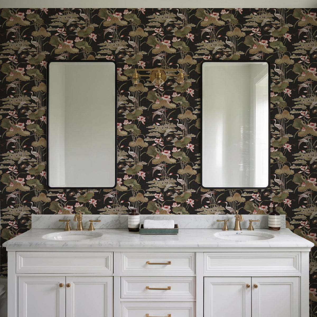 Lotus Pond Tapestry Wallpaper - Black room view