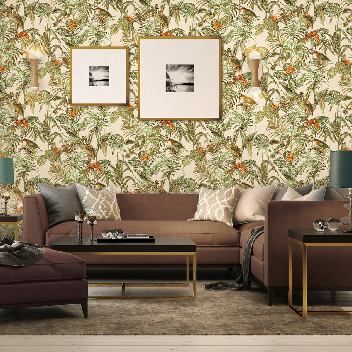 Bird of Paradise Wallpaper - Green&Beige room view