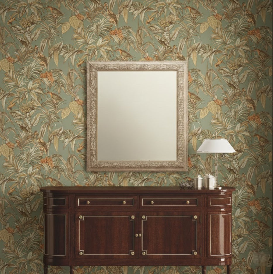 Bird of Paradise Wallpaper - Sage room view