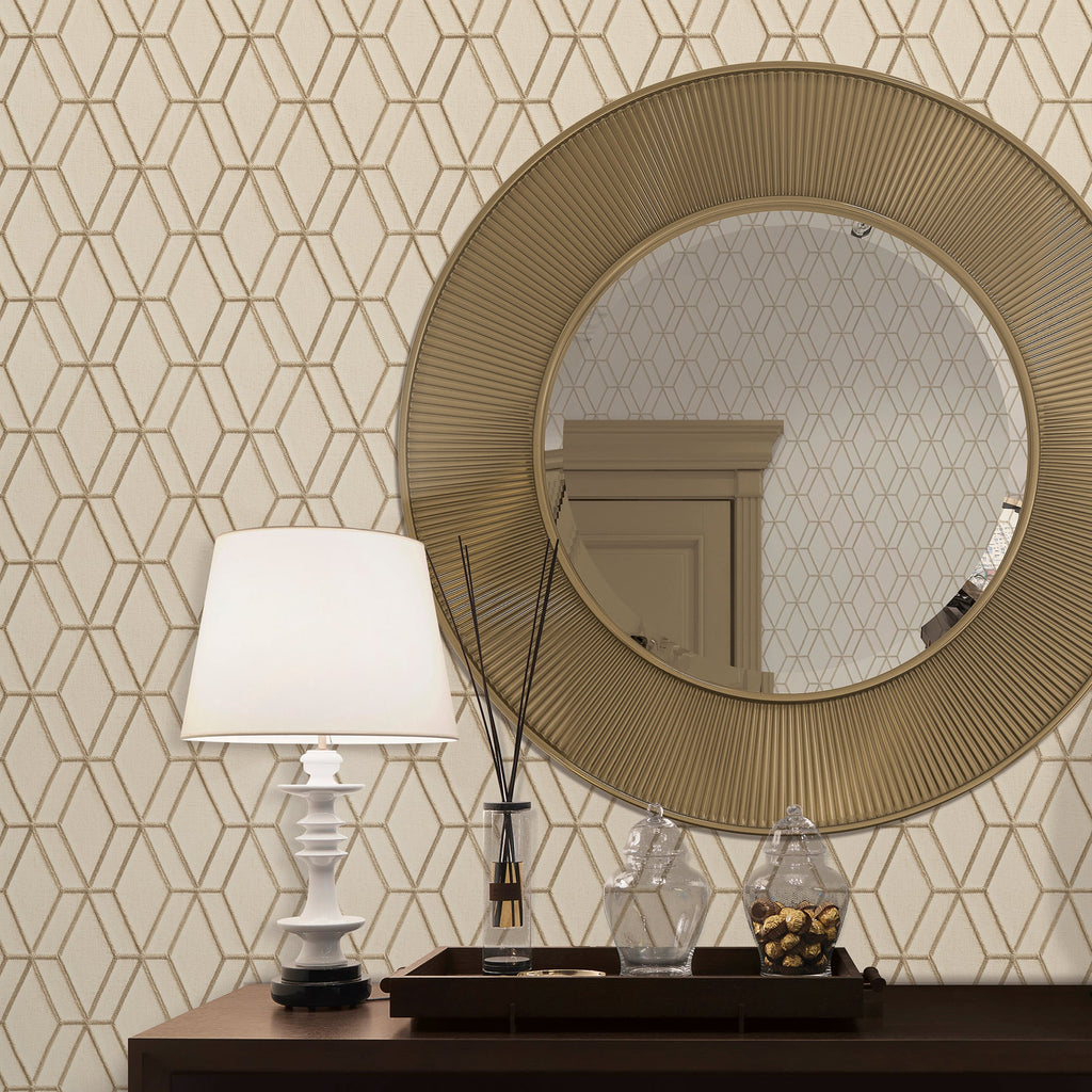 Embroidery Stich Diamond Wallpaper - Beige room view