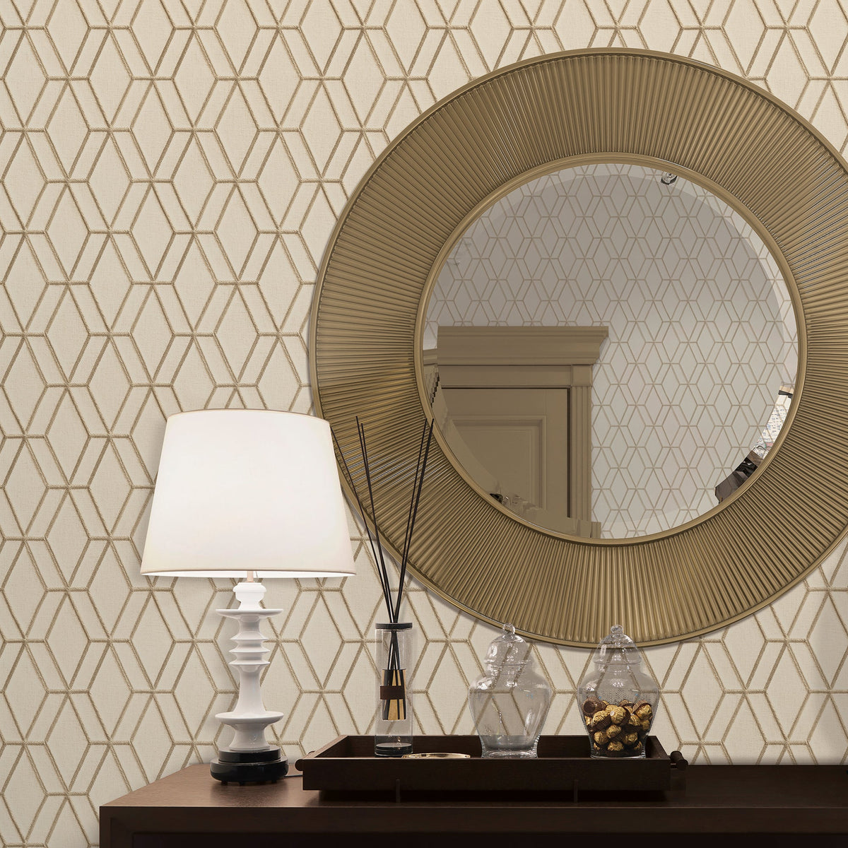 Embroidery Stich Diamond Wallpaper - Beige room view