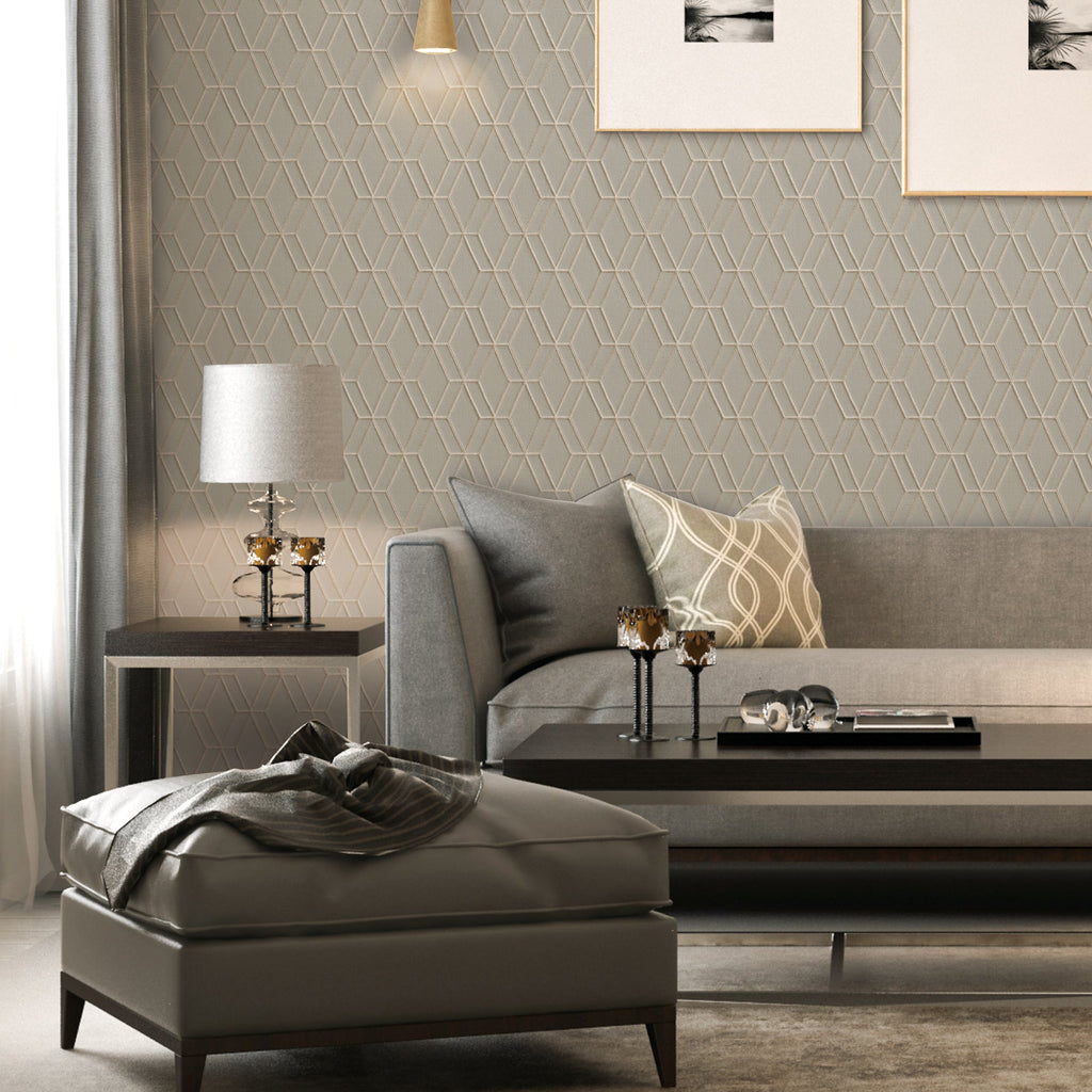 Embroidery Stich Diamond Wallpaper - Taupe room view