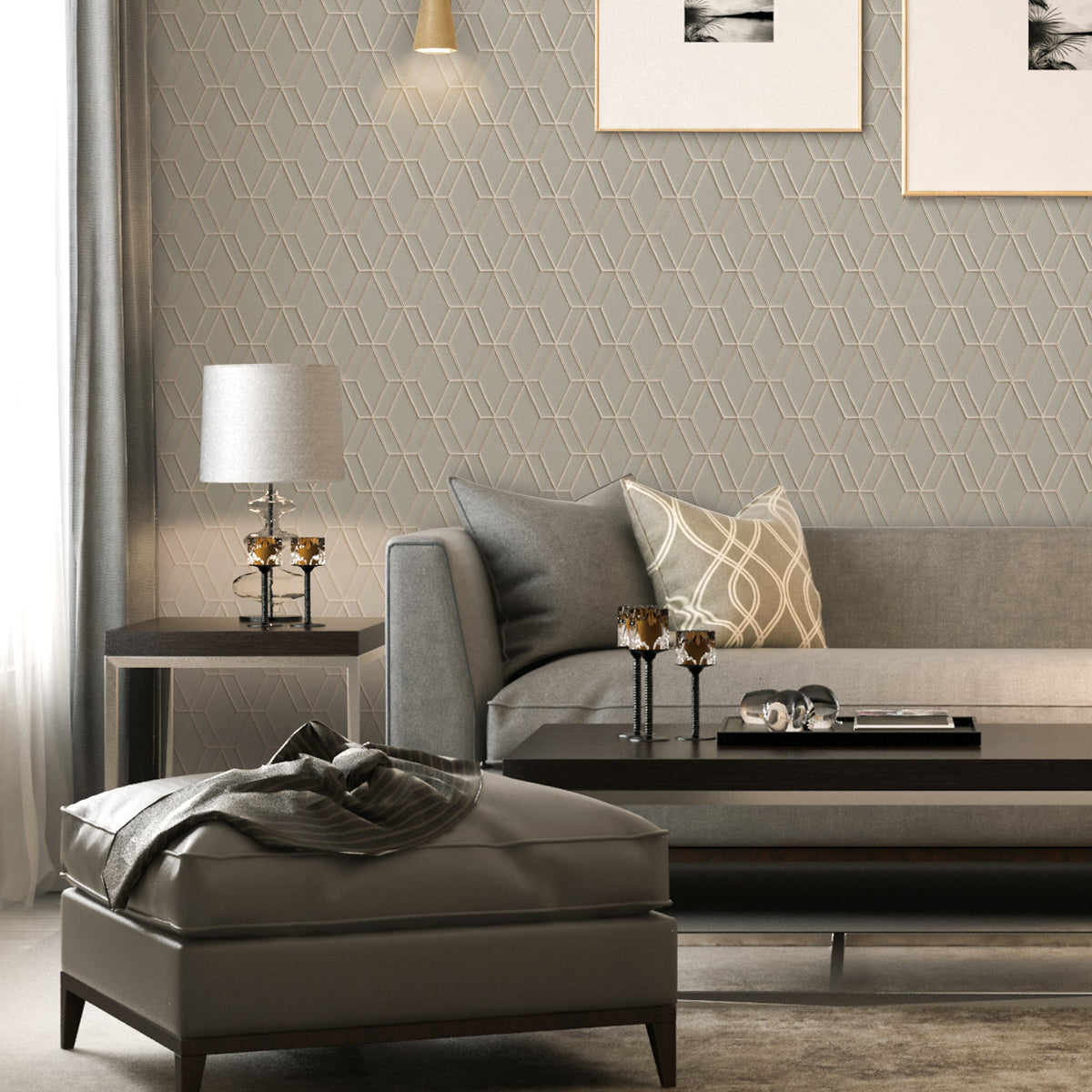 Embroidery Stich Diamond Wallpaper - Taupe room view