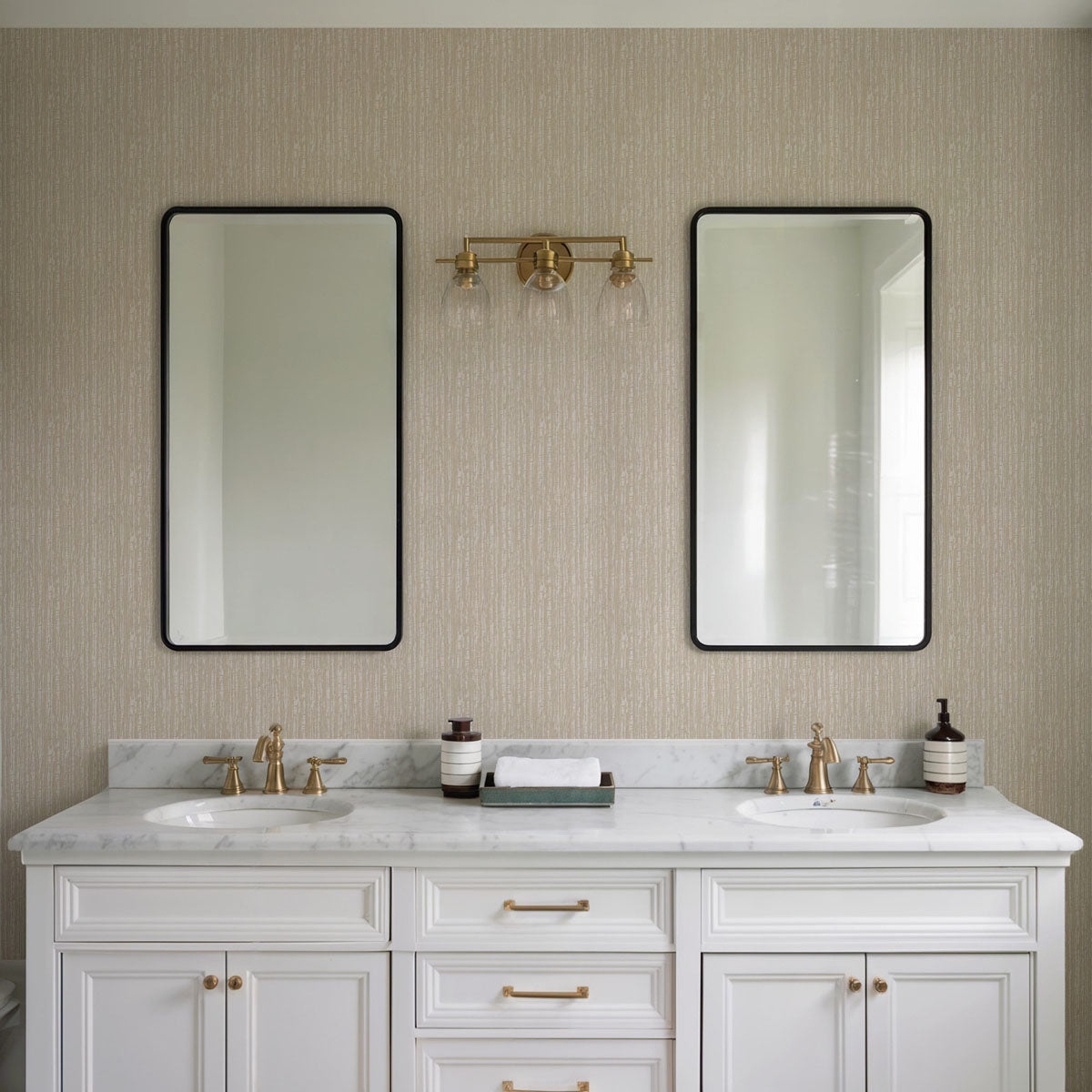 Embroidered Crushed Silk Wallpaper - Cream room view
