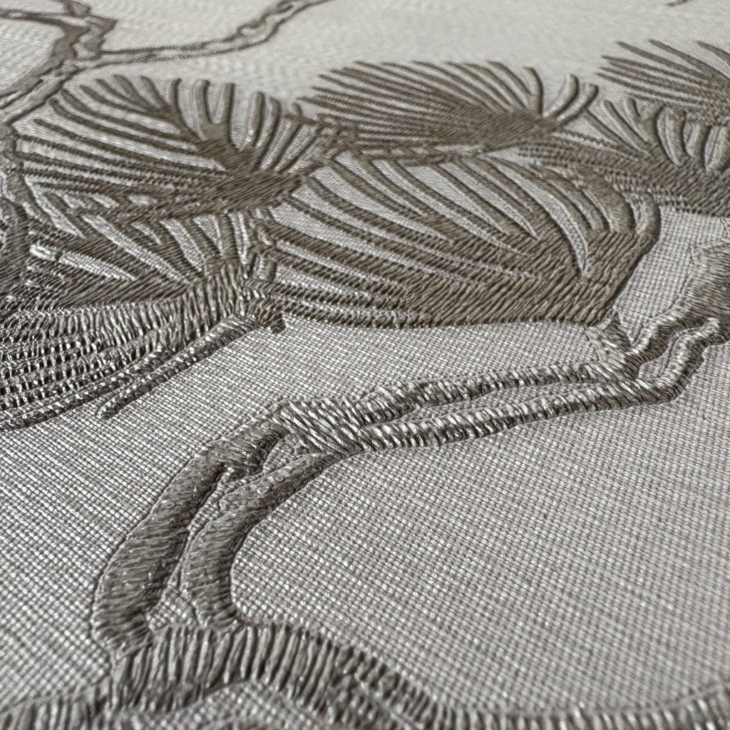 Embroidered Pine Tree Wallpaper - Beige room view