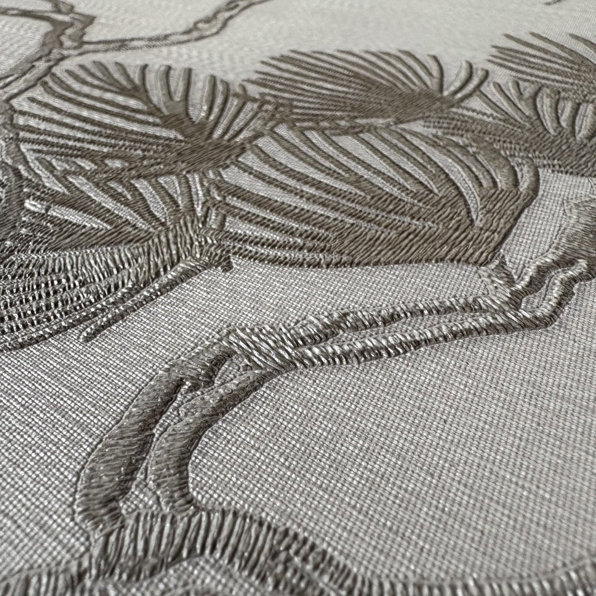 Embroidered Pine Tree Wallpaper - Beige room view