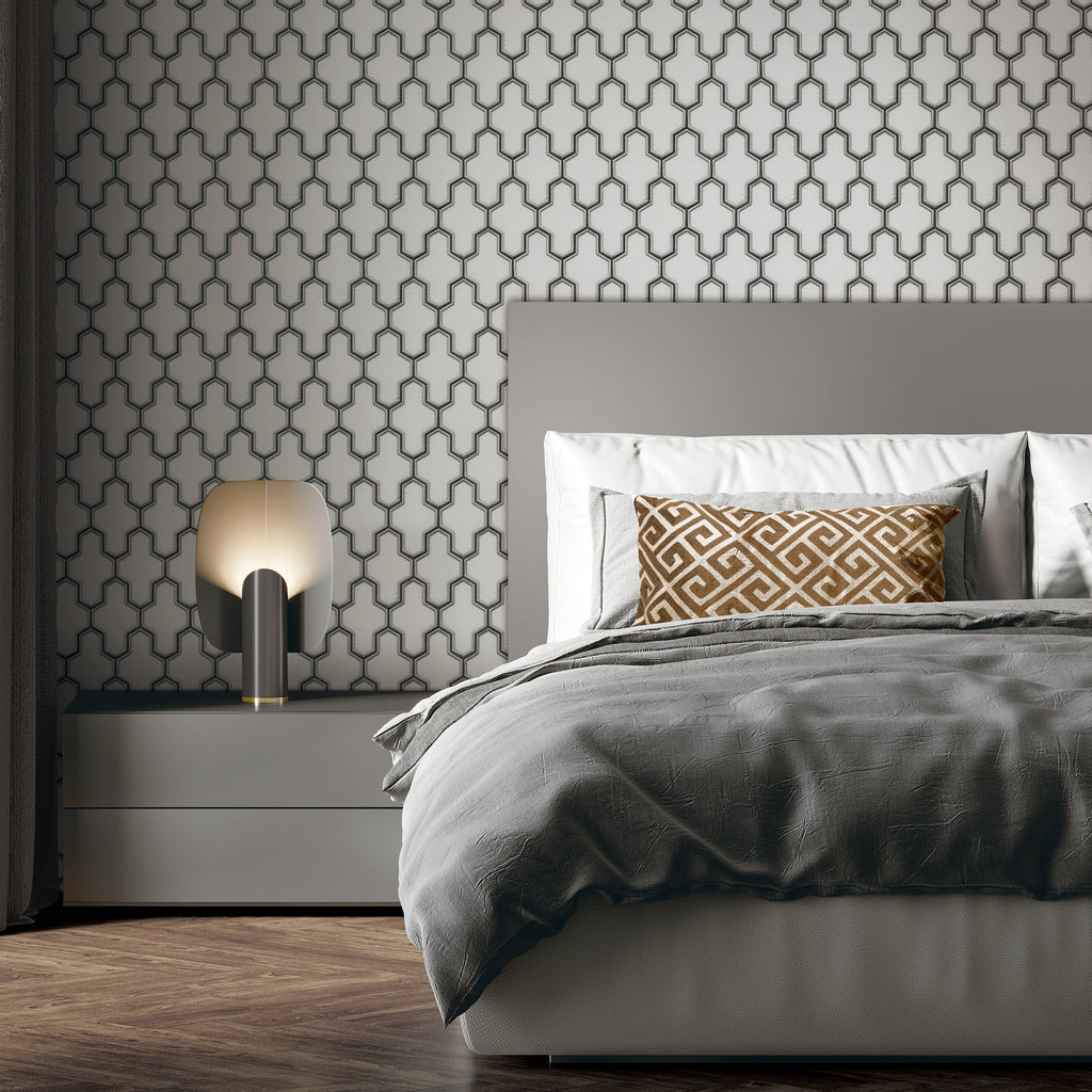 Geometric Silk Wallpaper - White room view