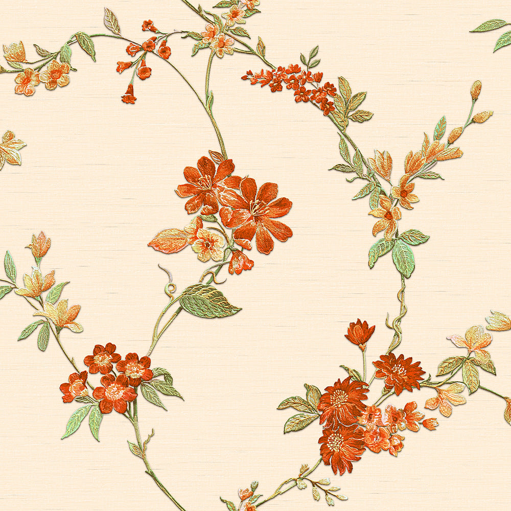Flower Trail Tapestry Wallpaper - Orange pattern