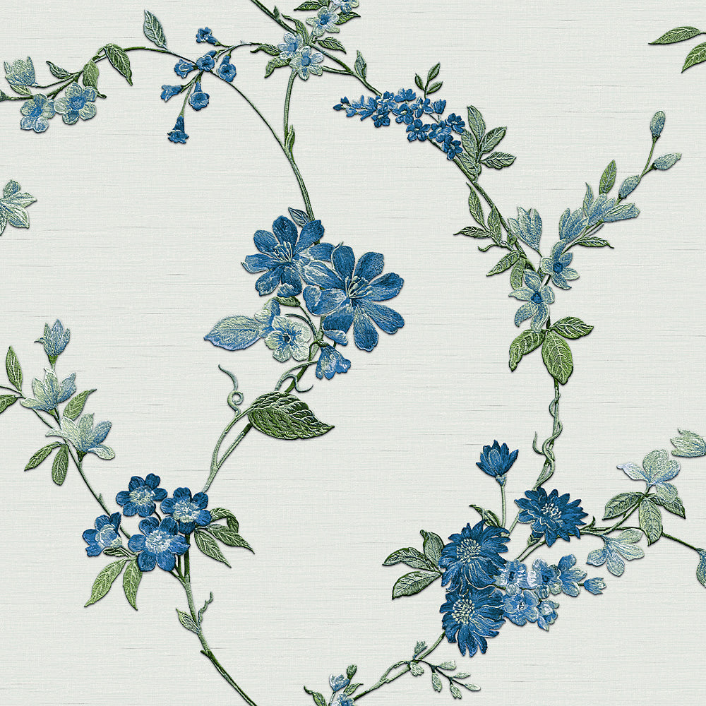 Flower Trail Tapestry Wallpaper - Blue pattern