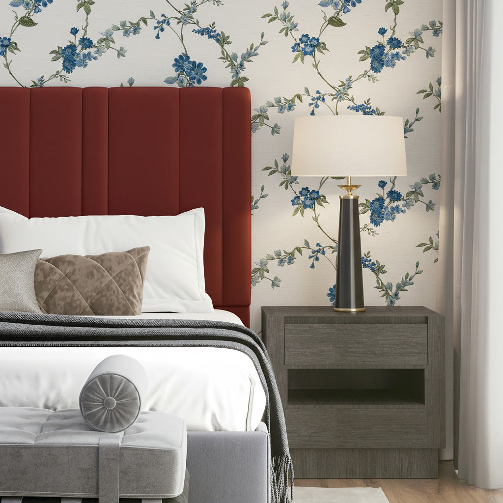 Flower Trail Tapestry Wallpaper - Blue room view