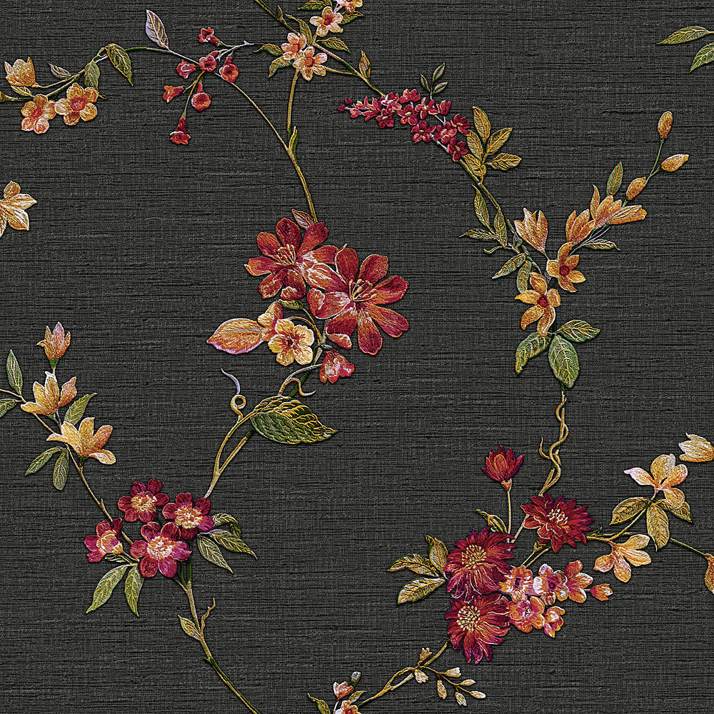 Flower Trail Tapestry Wallpaper - Black pattern