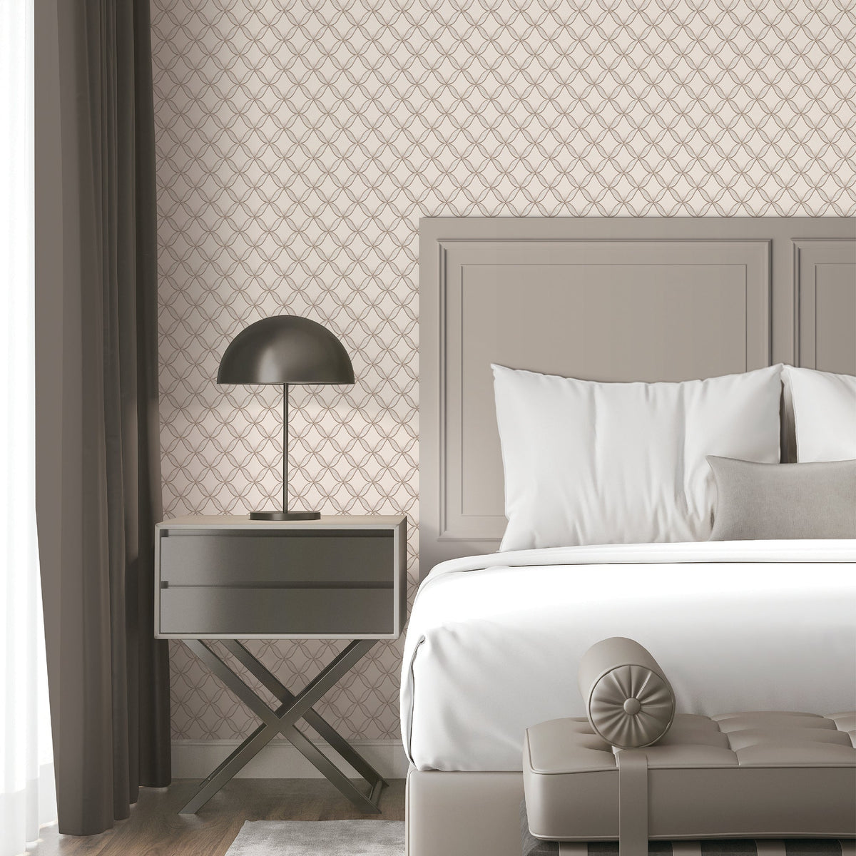 Geometric Trellis Wallpaper - Gold room view