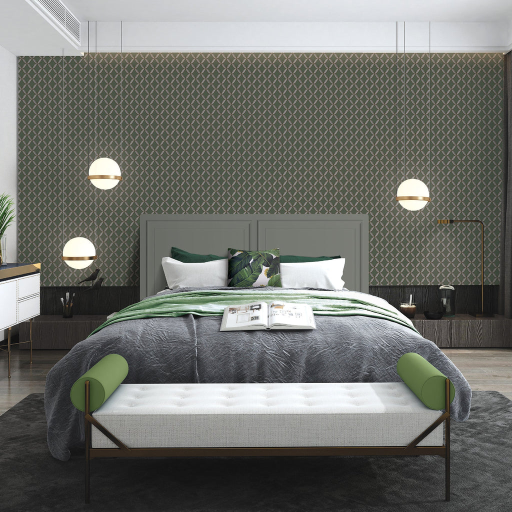 Geometric Trellis Wallpaper - Green room view