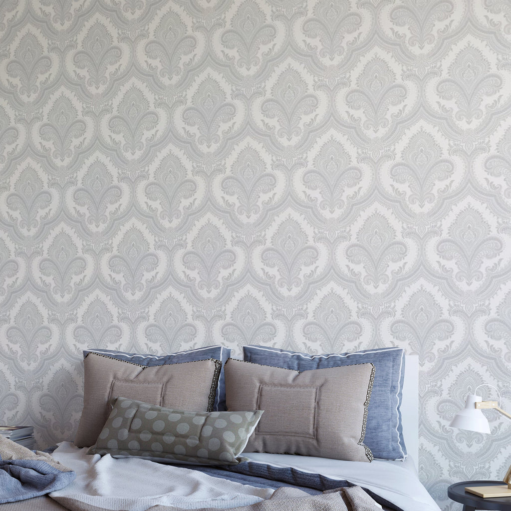 Traditional Damask Wallpaper - Silver room view