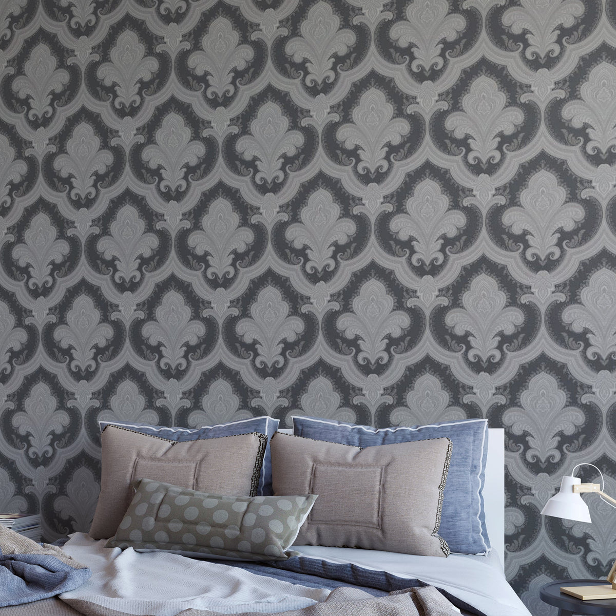 Traditional Damask Wallpaper - Black room view