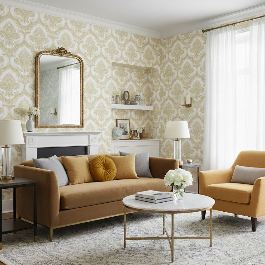 Traditional Damask Wallpaper - Gold room view