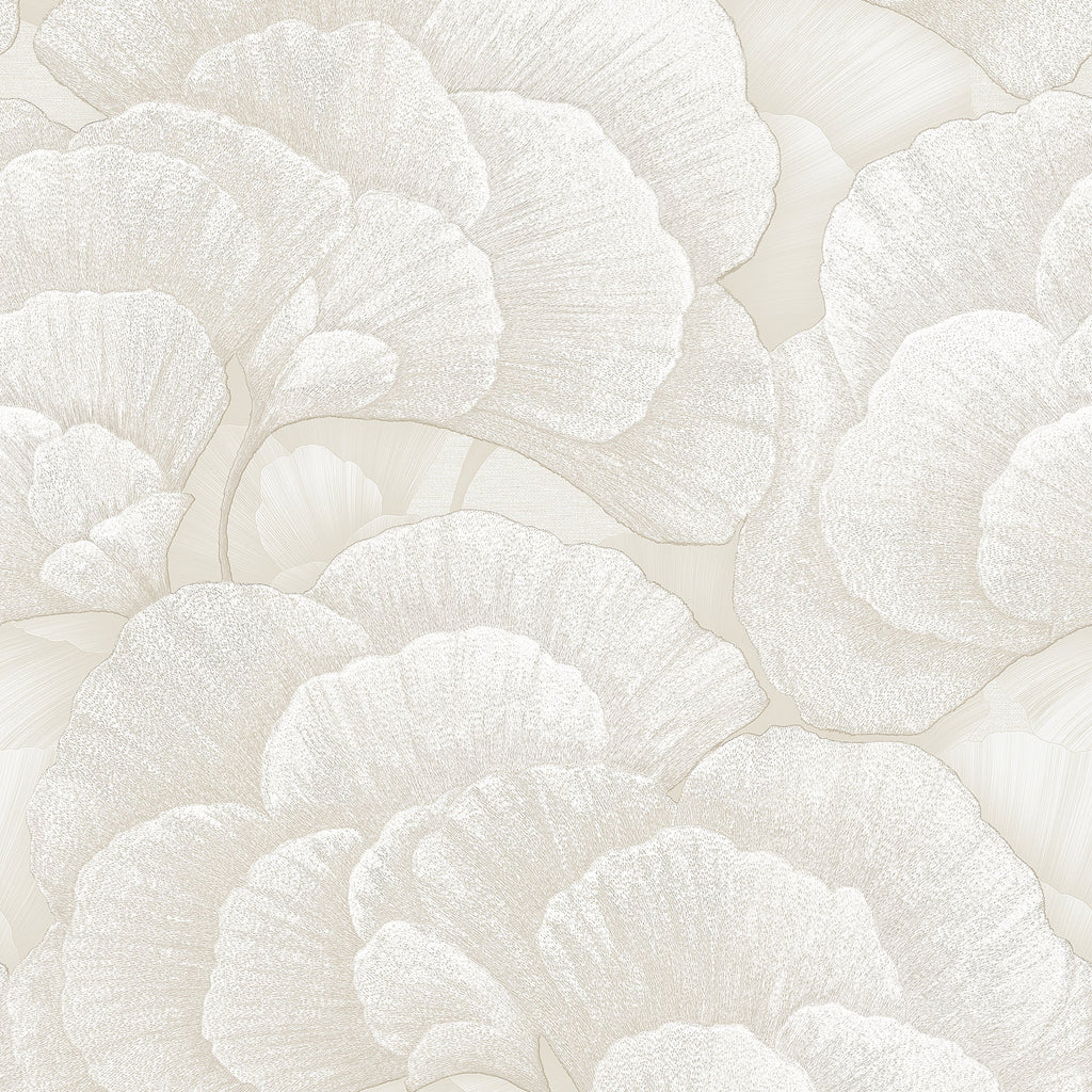 Embroidered Ginkgo Wallpaper - White pattern