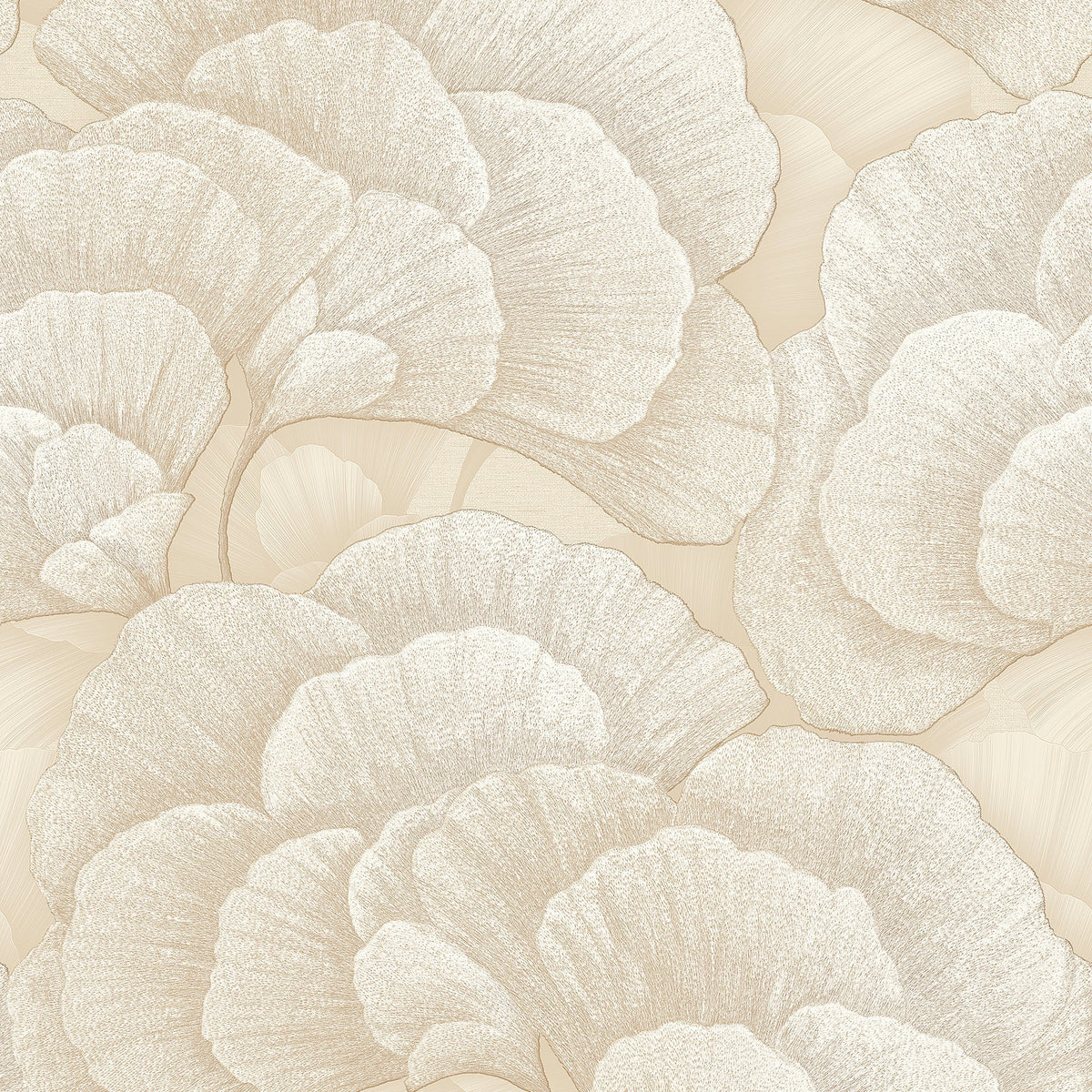 Embroidered Ginkgo Wallpaper - Beige pattern